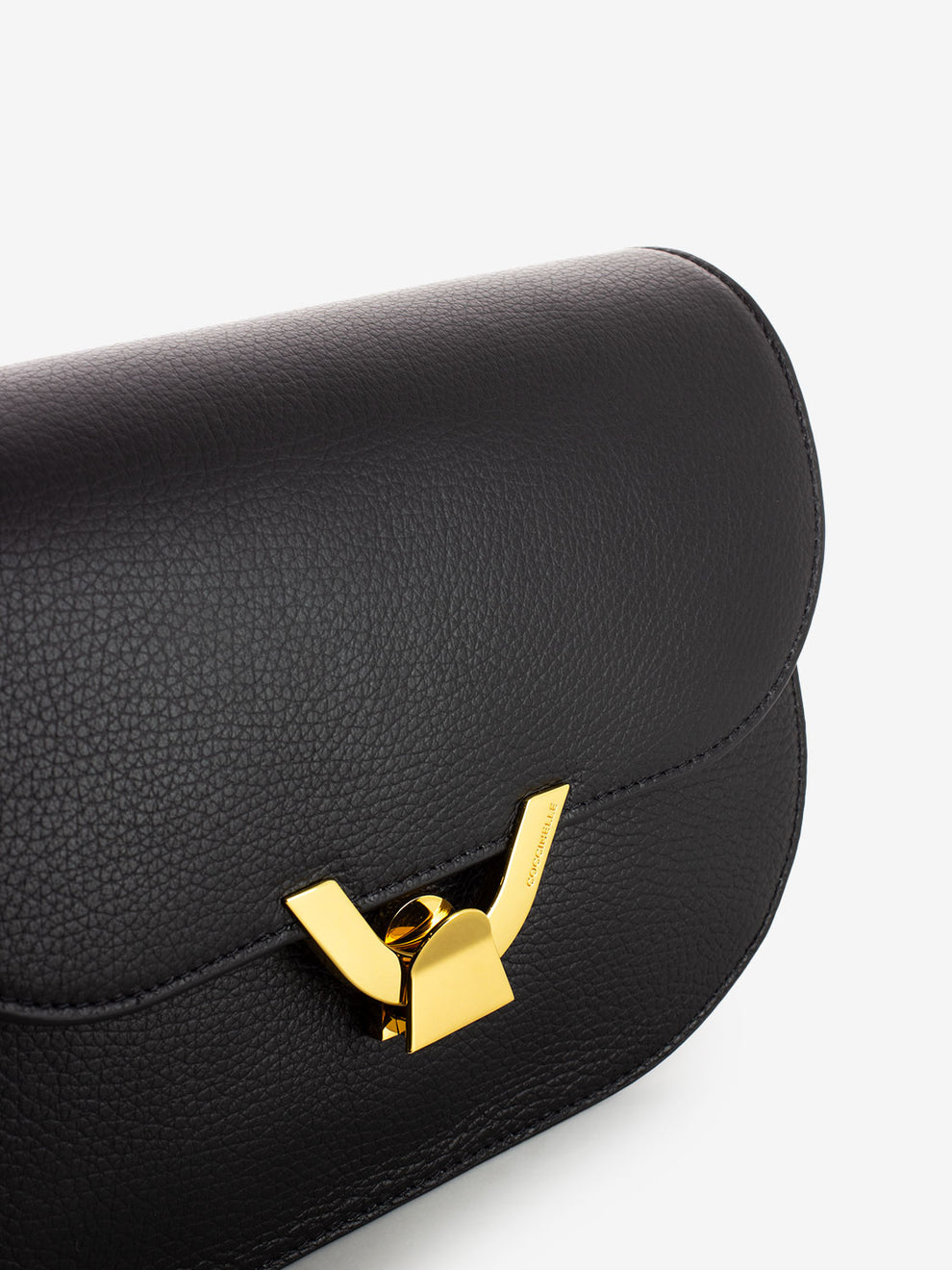 Borsa Round a tracolla in pelle martellata nera