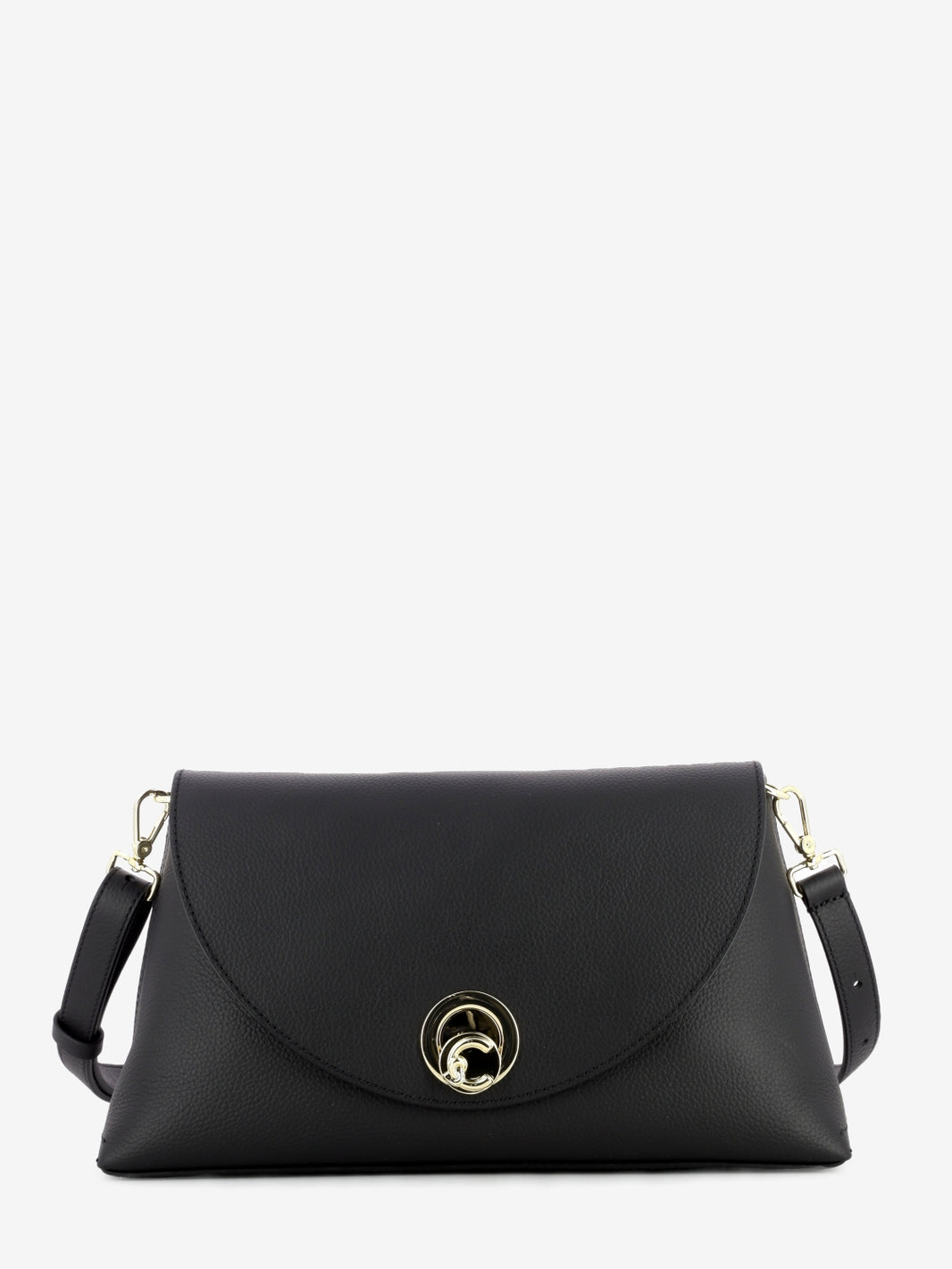 Borsa tracolla con patta in pelle nera