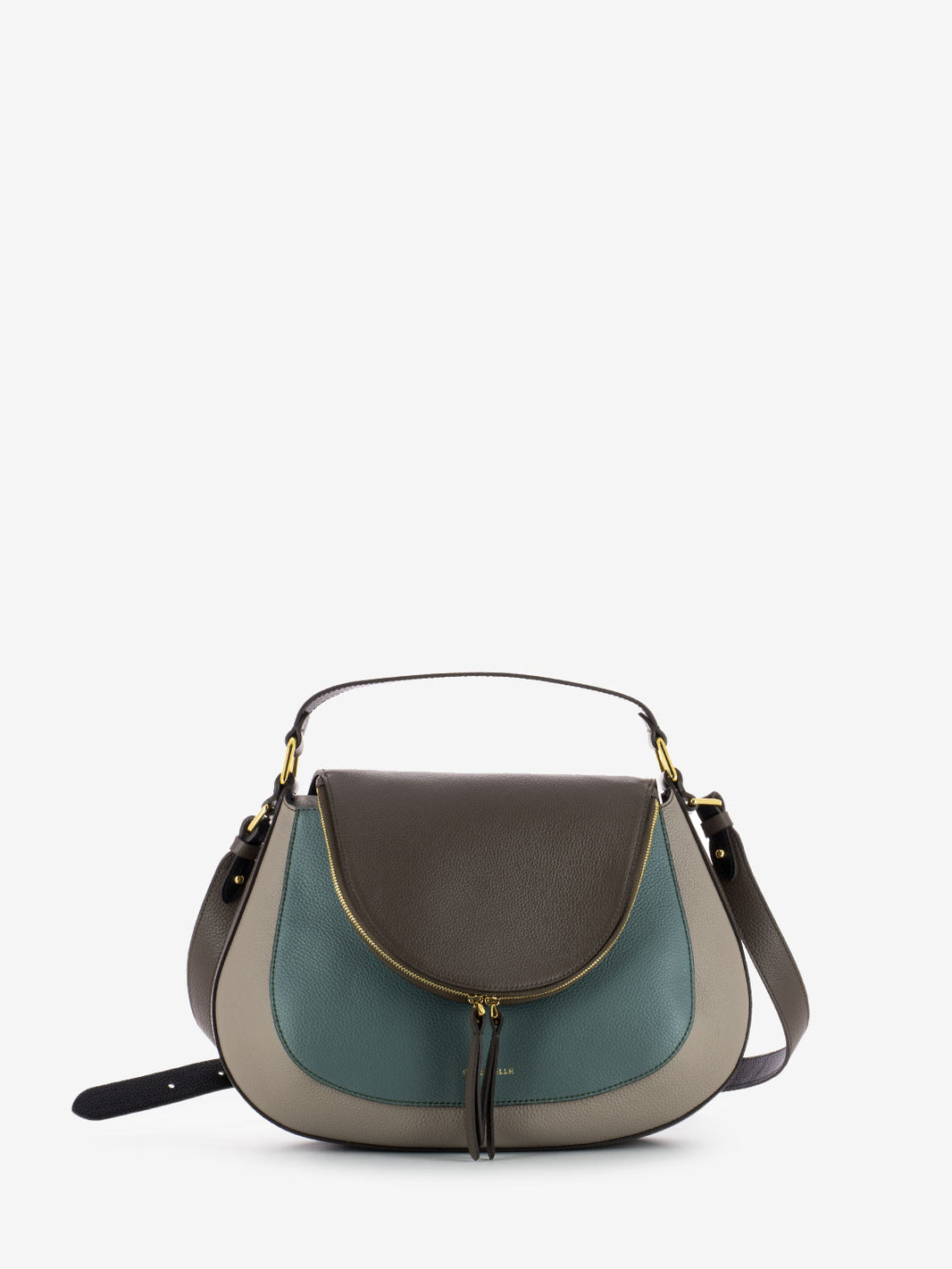 Borsa tracolla in pelle bicolore marrone / petrolio