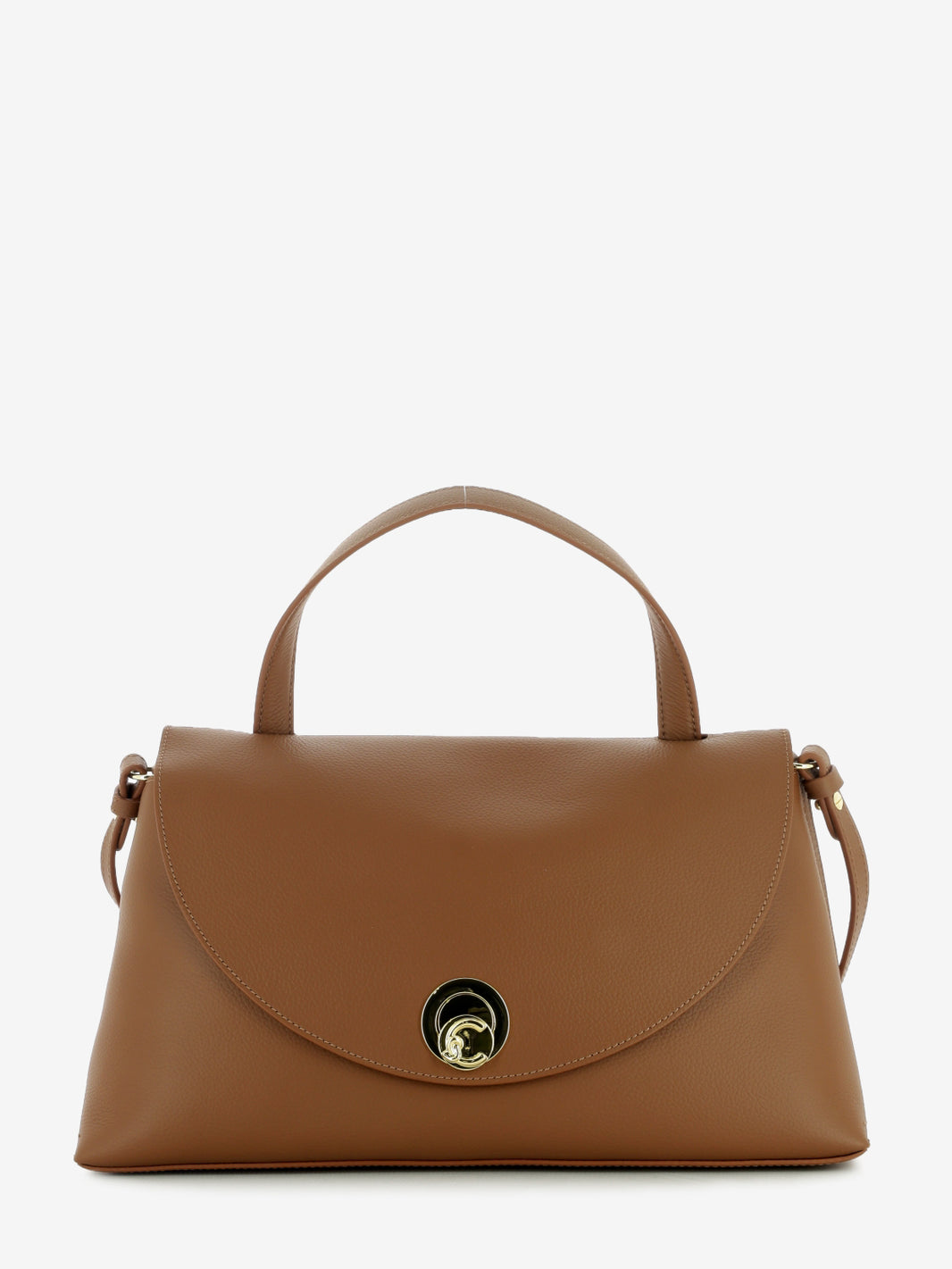 Handbag double grainy leather cognac