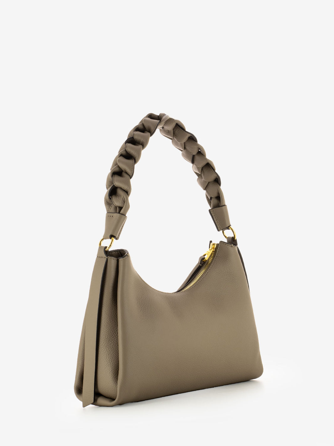Handbag double grainy leather marrone