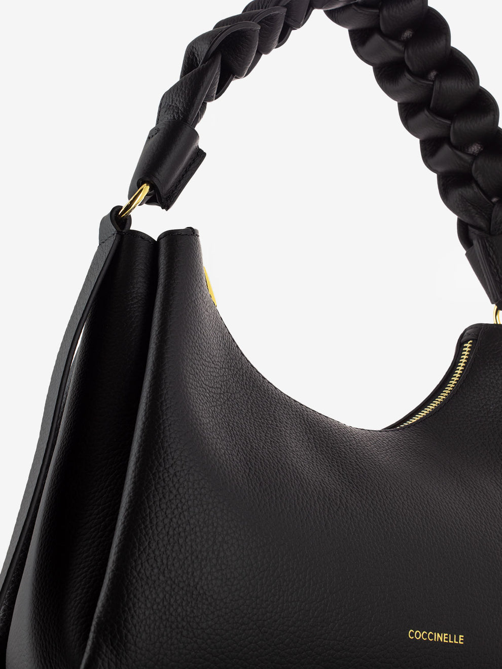 Handbag double grainy leather noir / cognac
