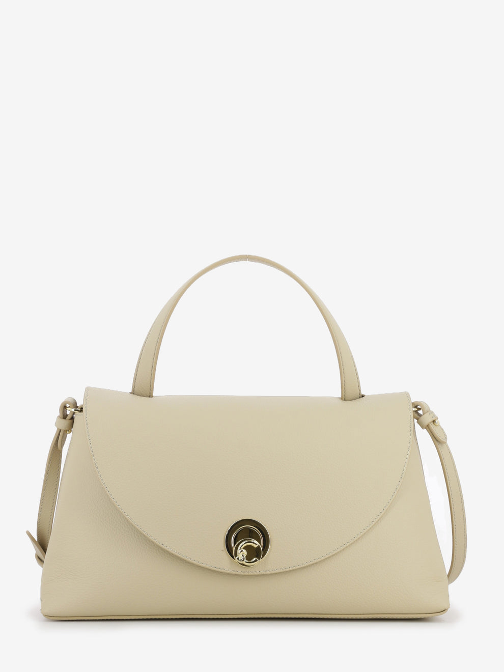 Handbag double grainy leather sandshell / seagrass