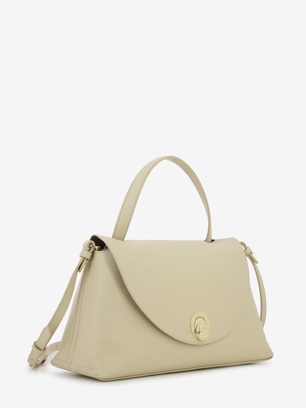 Handbag double grainy leather sandshell / seagrass