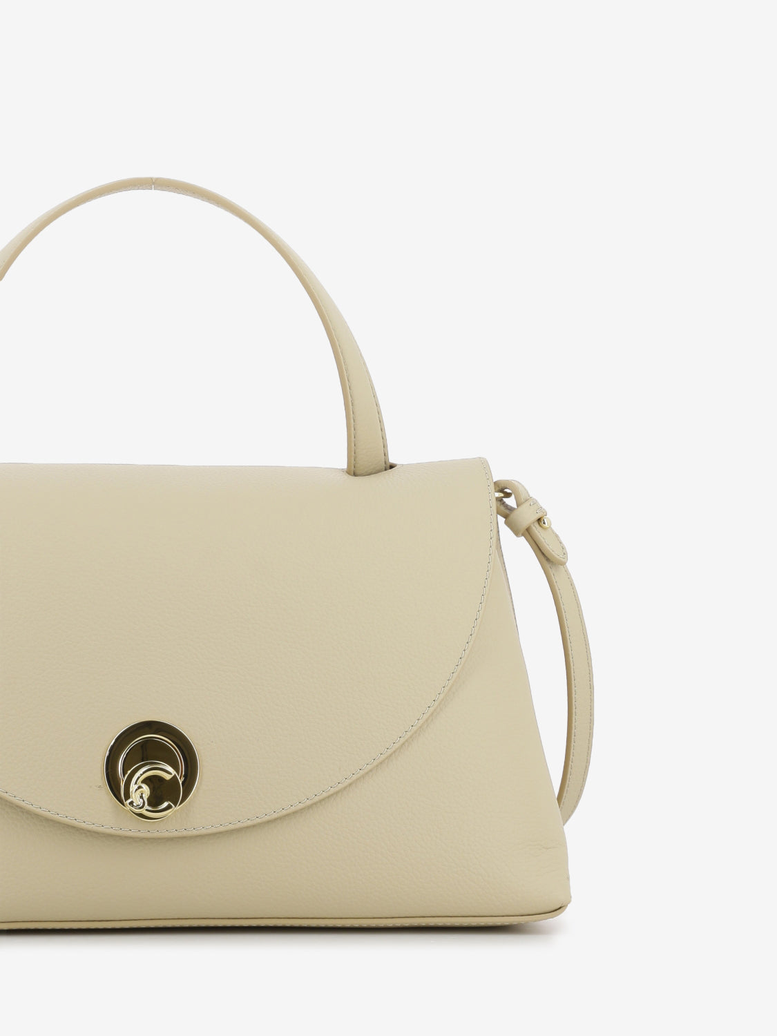 Handbag double grainy leather sandshell / seagrass