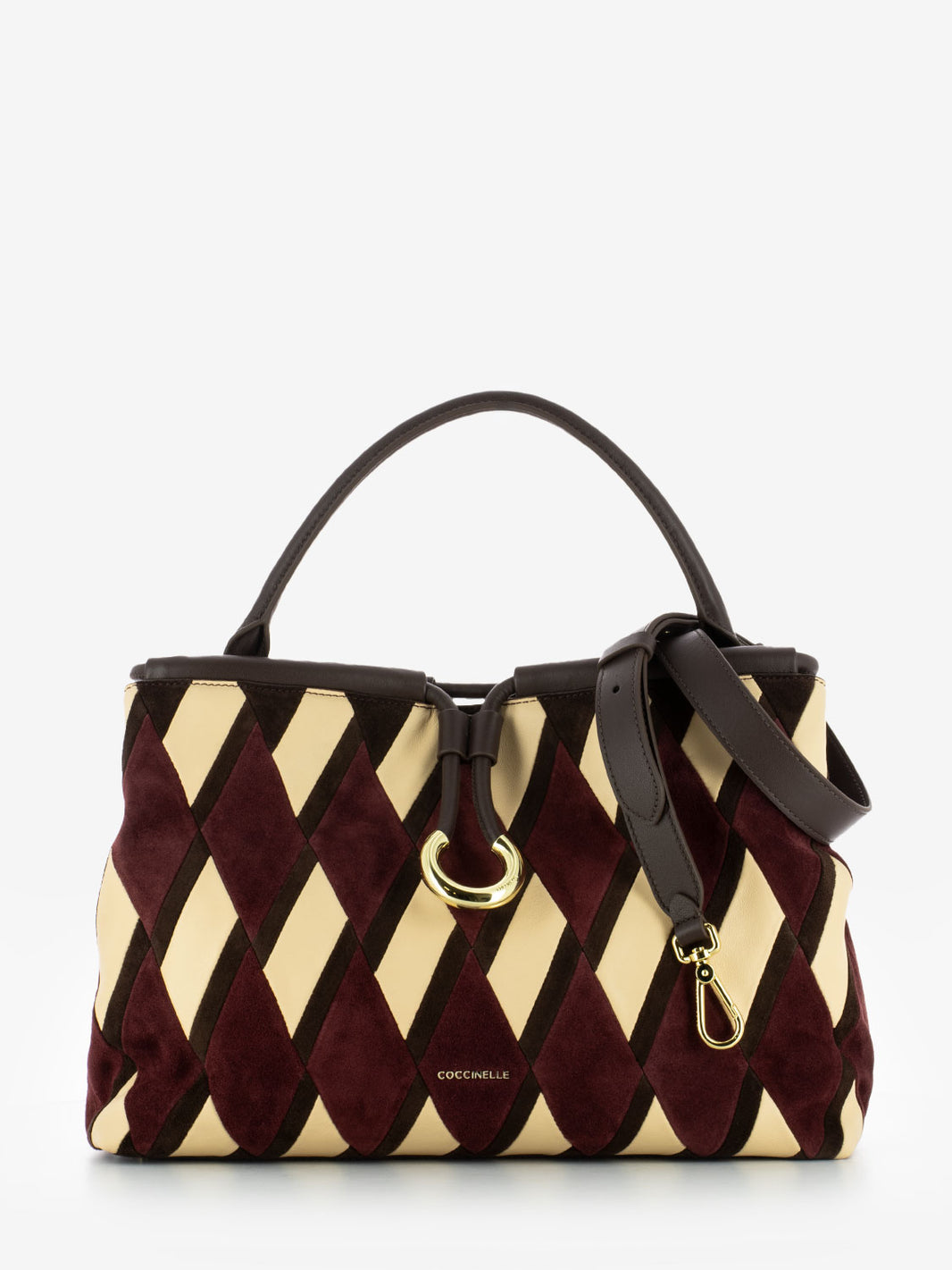 Handbag geometrica patch in suede multicolor