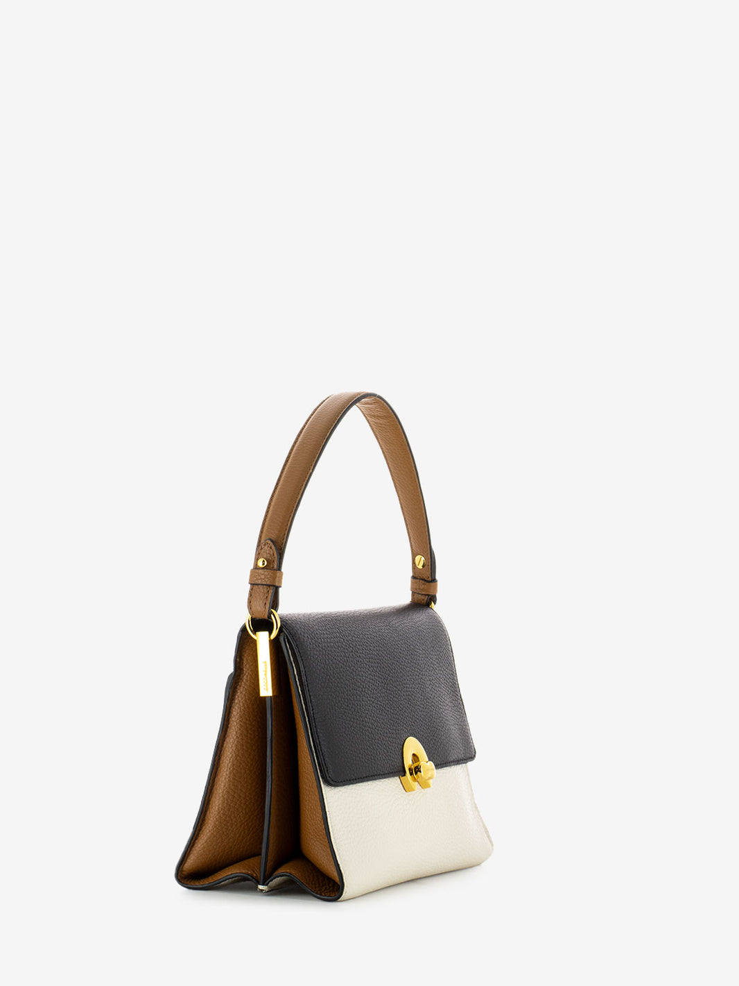 Handbag Grained in pelle nera / bianca / beige
