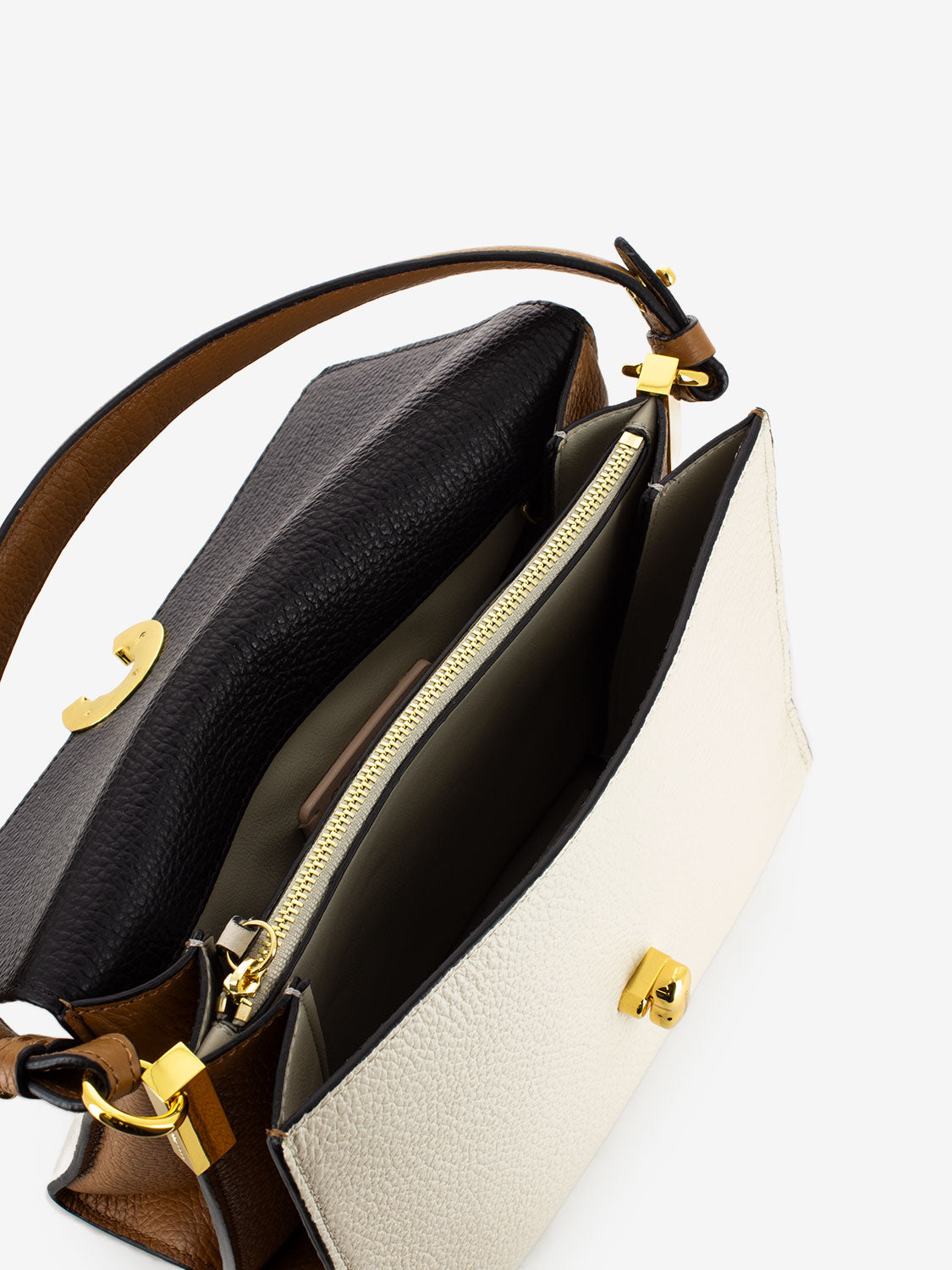 Handbag Grained in pelle nera / bianca / beige