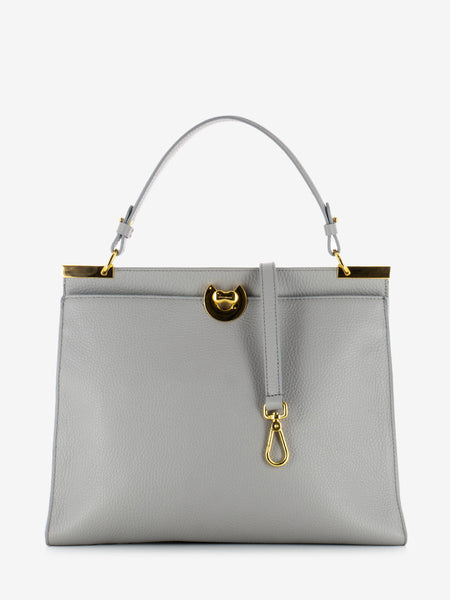 Handbag grained leather / light grey