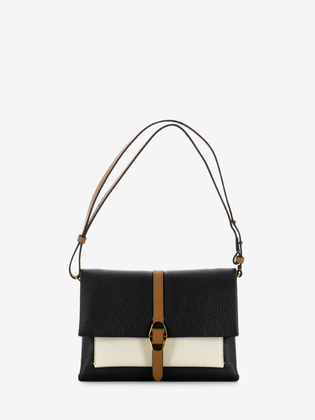 Handbag in pelle martellata nera / bianca / beige