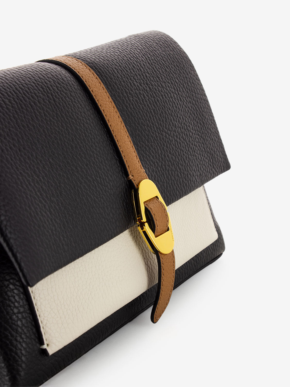 Handbag in pelle martellata nera / bianca / beige
