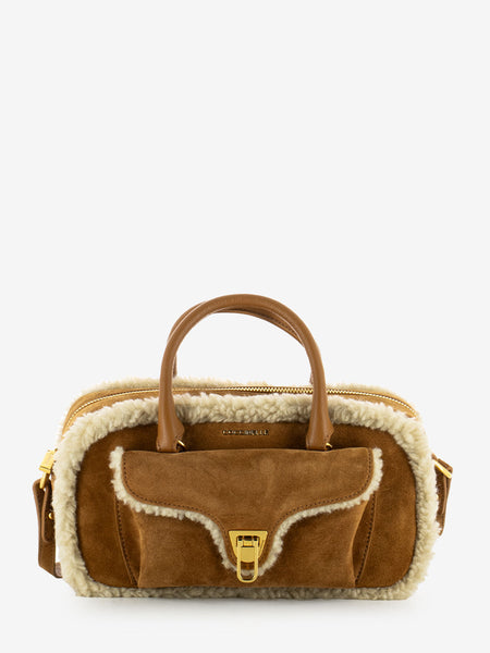 Handbag in suede / eco fur marrone