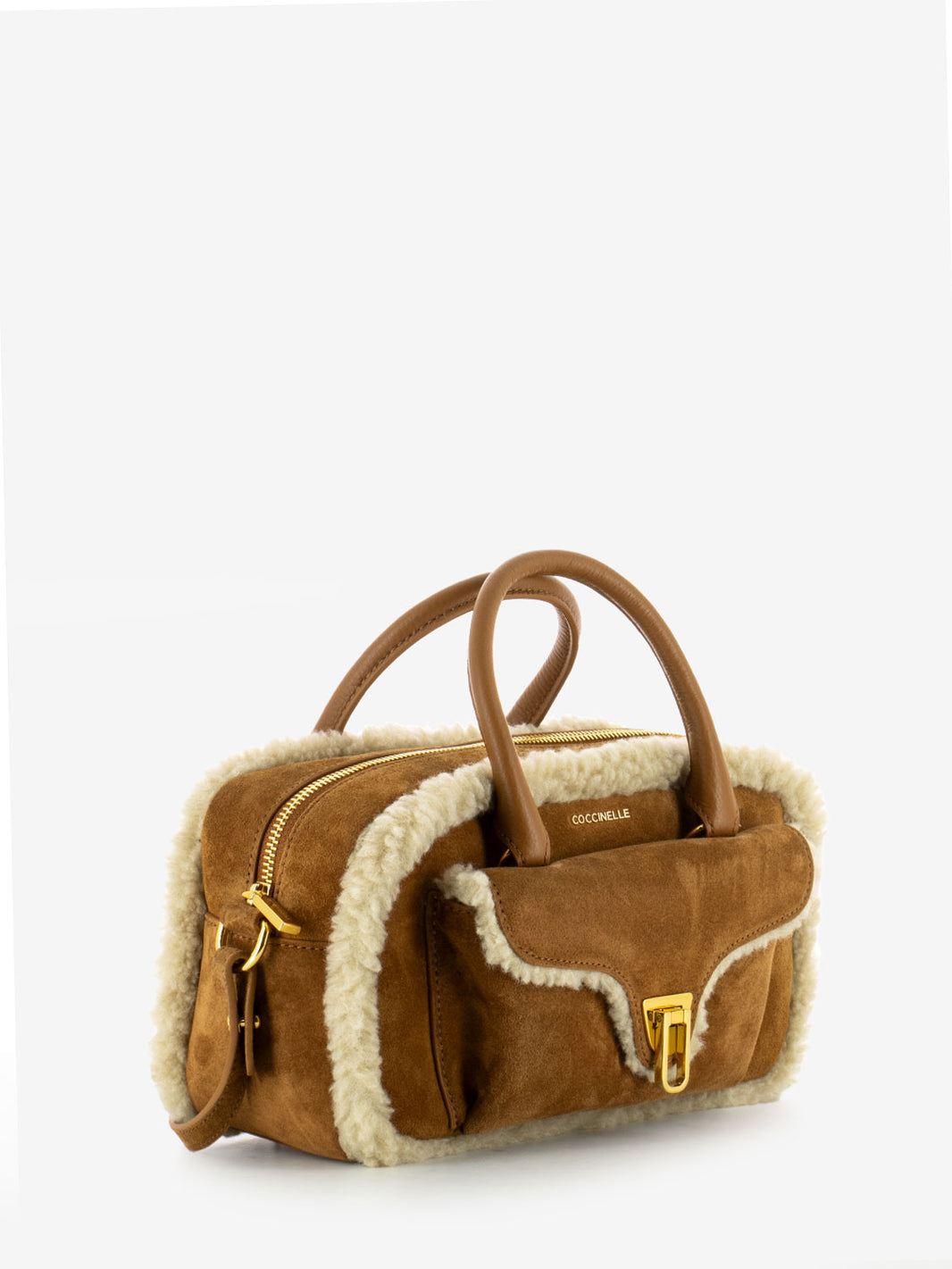 Handbag in suede / eco fur marrone