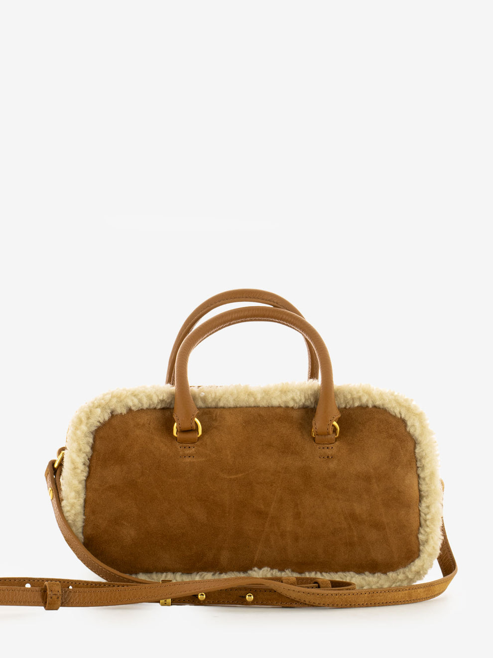 Handbag in suede / eco fur marrone