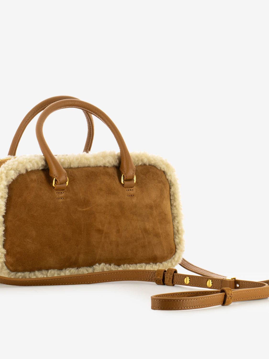 Handbag in suede / eco fur marrone