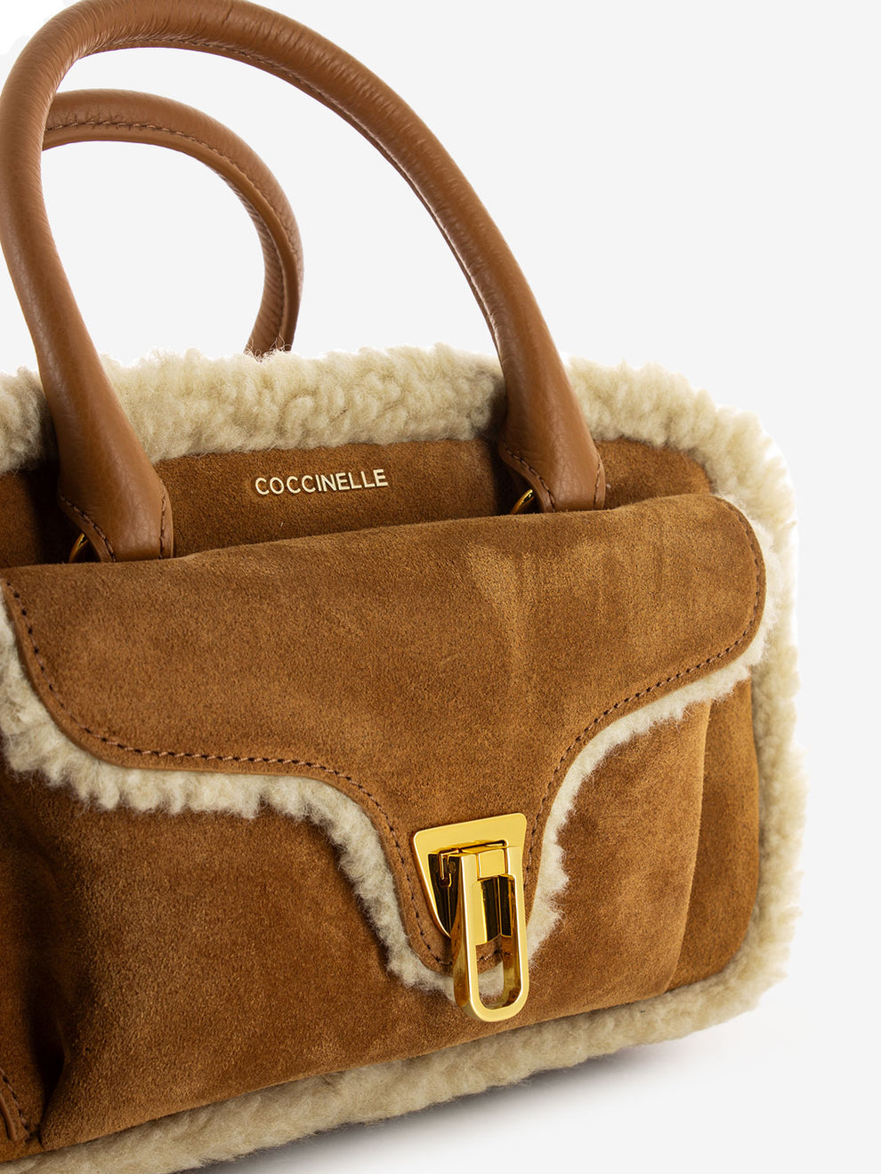 Handbag in suede / eco fur marrone