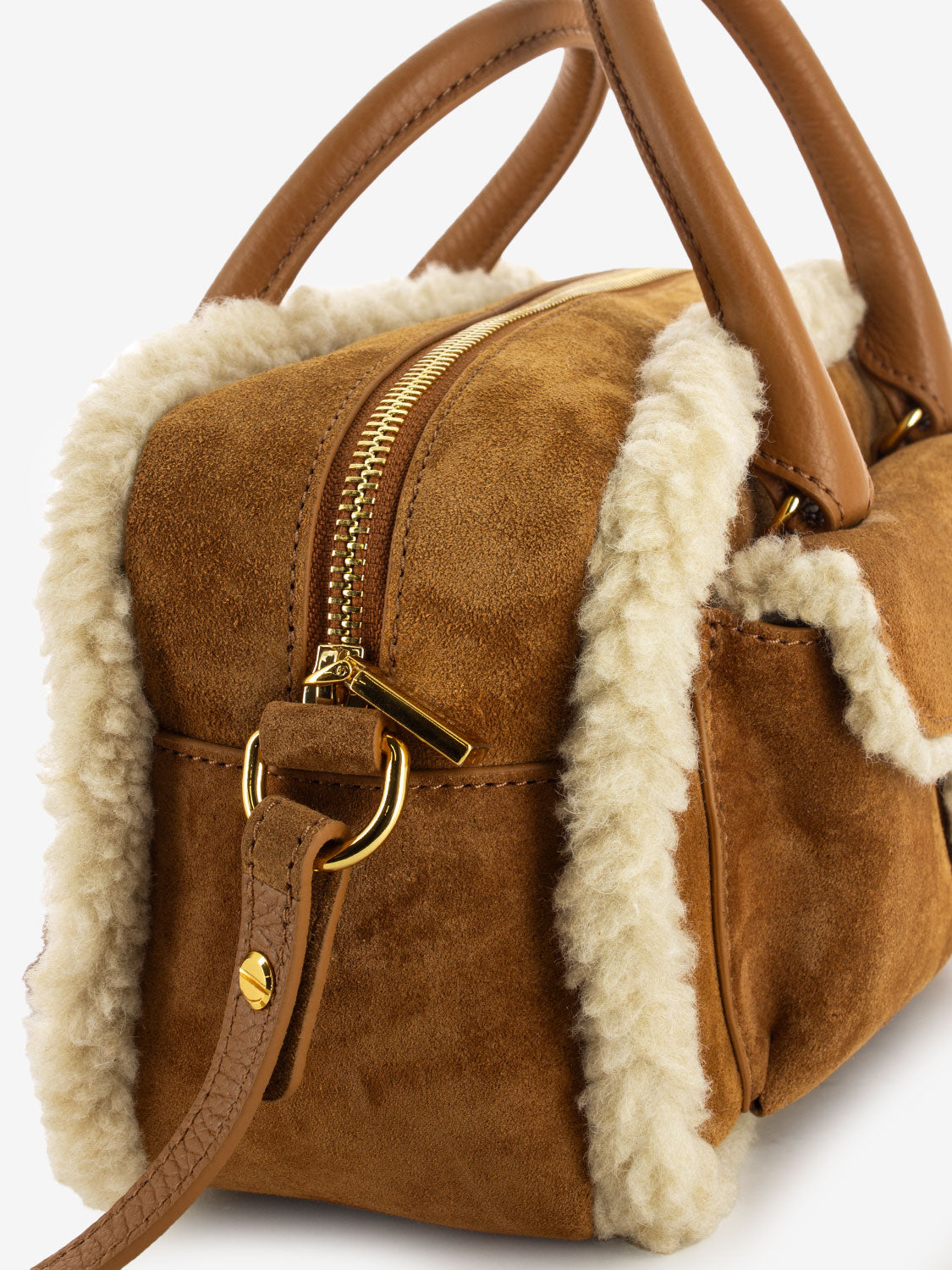 Handbag in suede / eco fur marrone