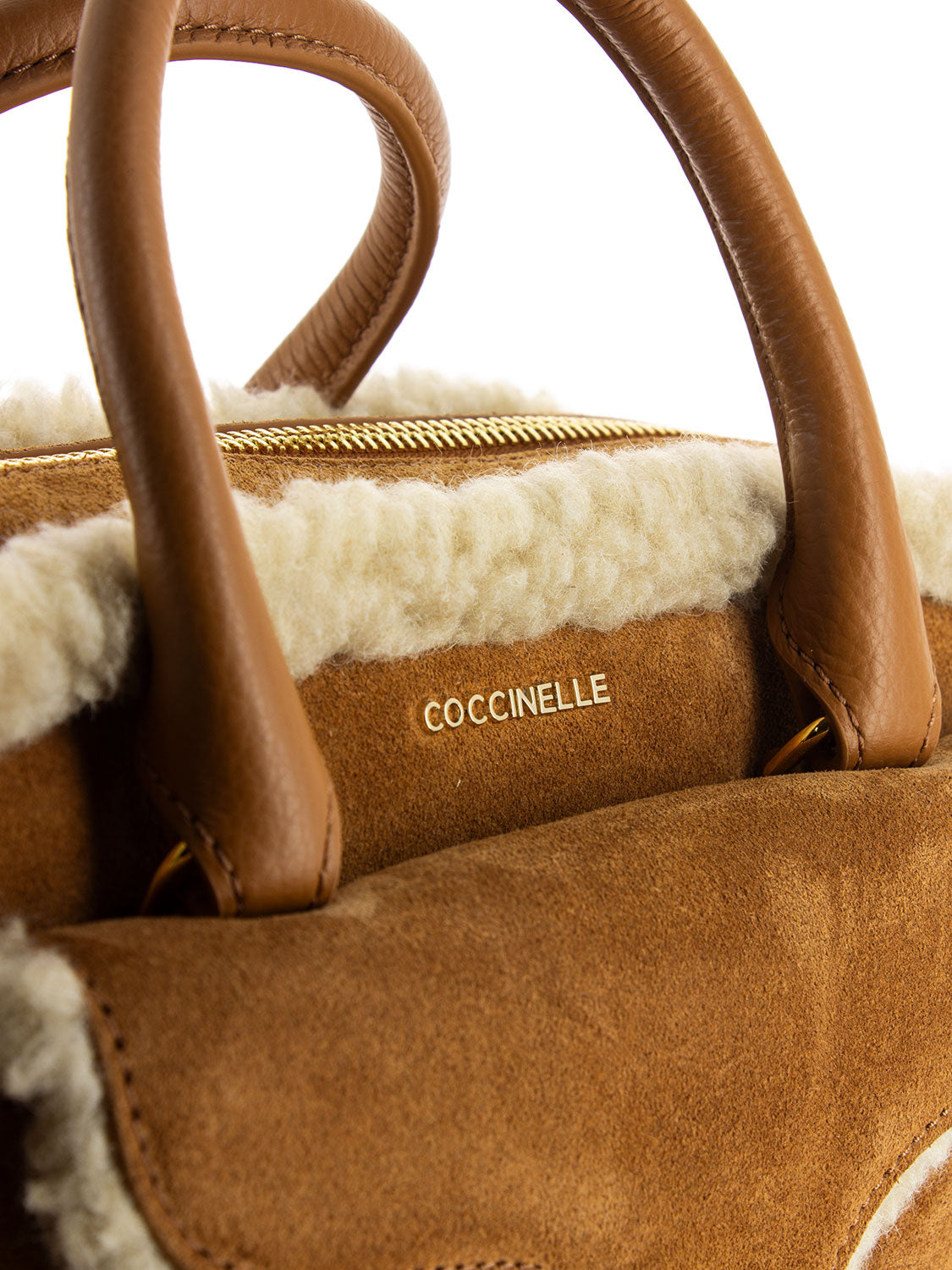 Handbag in suede / eco fur marrone