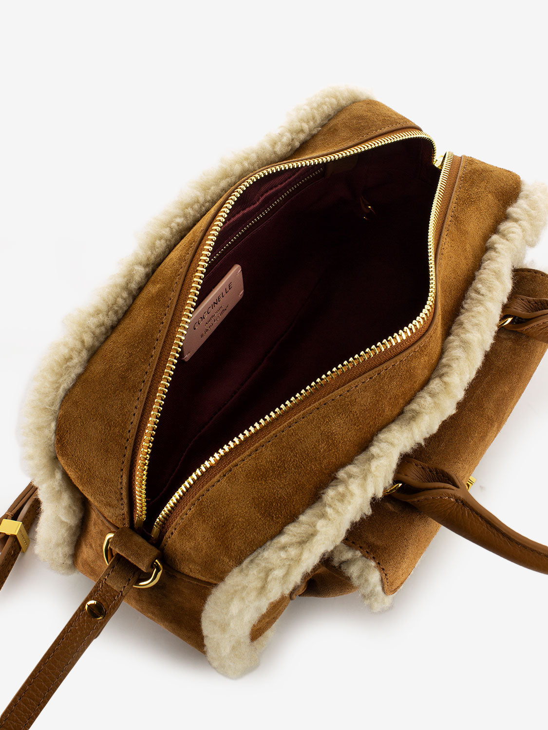 Handbag in suede / eco fur marrone