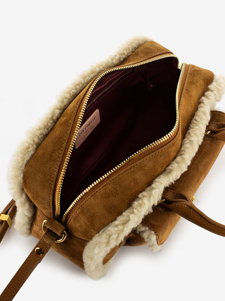 COCCINELLE - Handbag in suede / eco fur marrone