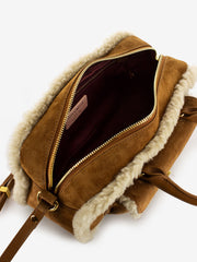 COCCINELLE - Handbag in suede / eco fur marrone