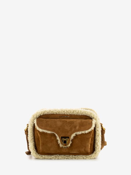 Handbag in suede ed eco fur marrone