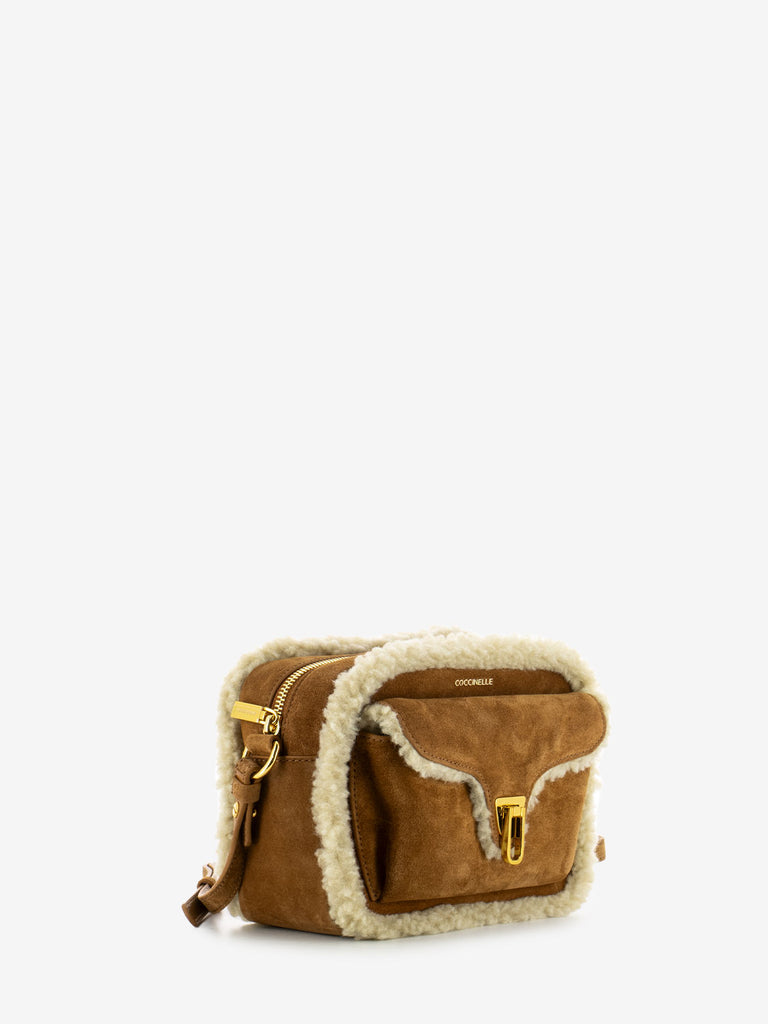 COCCINELLE - Handbag in suede ed eco fur marrone