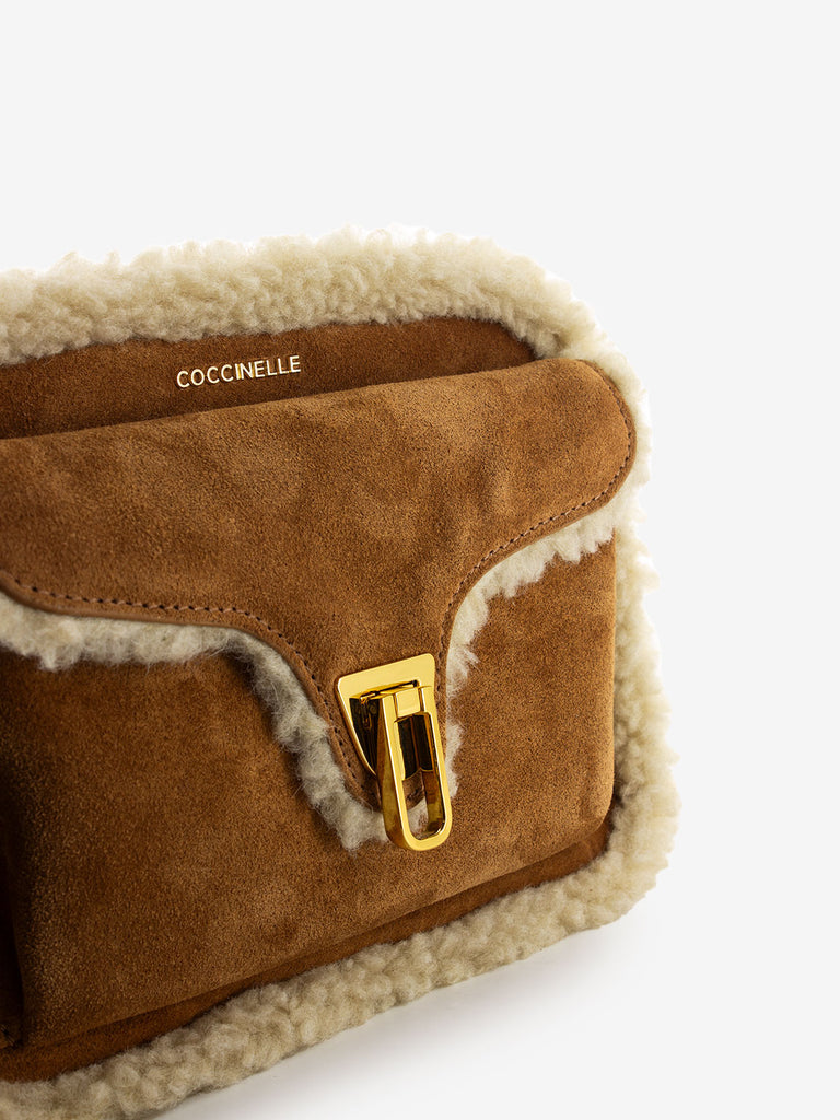 COCCINELLE - Handbag in suede ed eco fur marrone