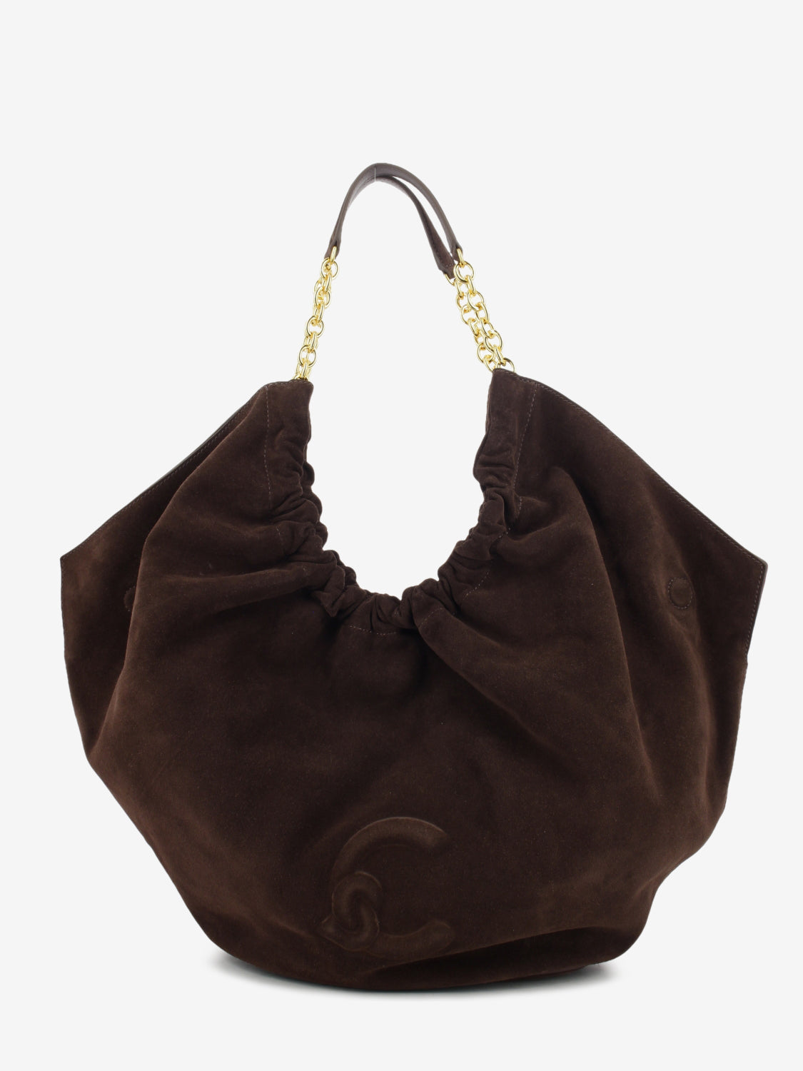 Handbag in suede leather smooth / brunette