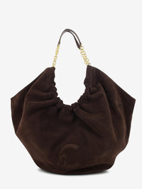 Handbag in suede leather smooth / brunette