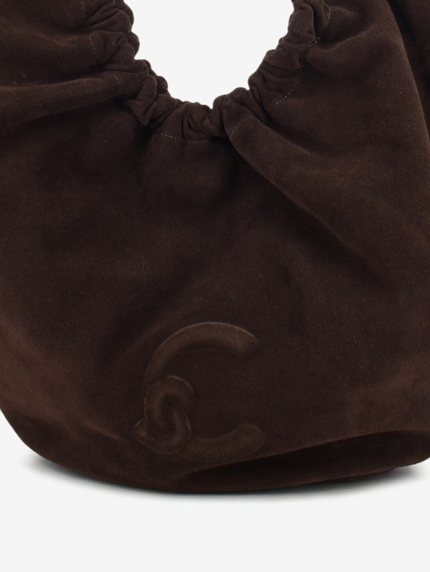 Handbag in suede leather smooth / brunette