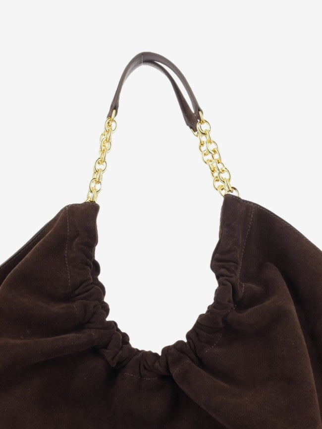 Handbag in suede leather smooth / brunette