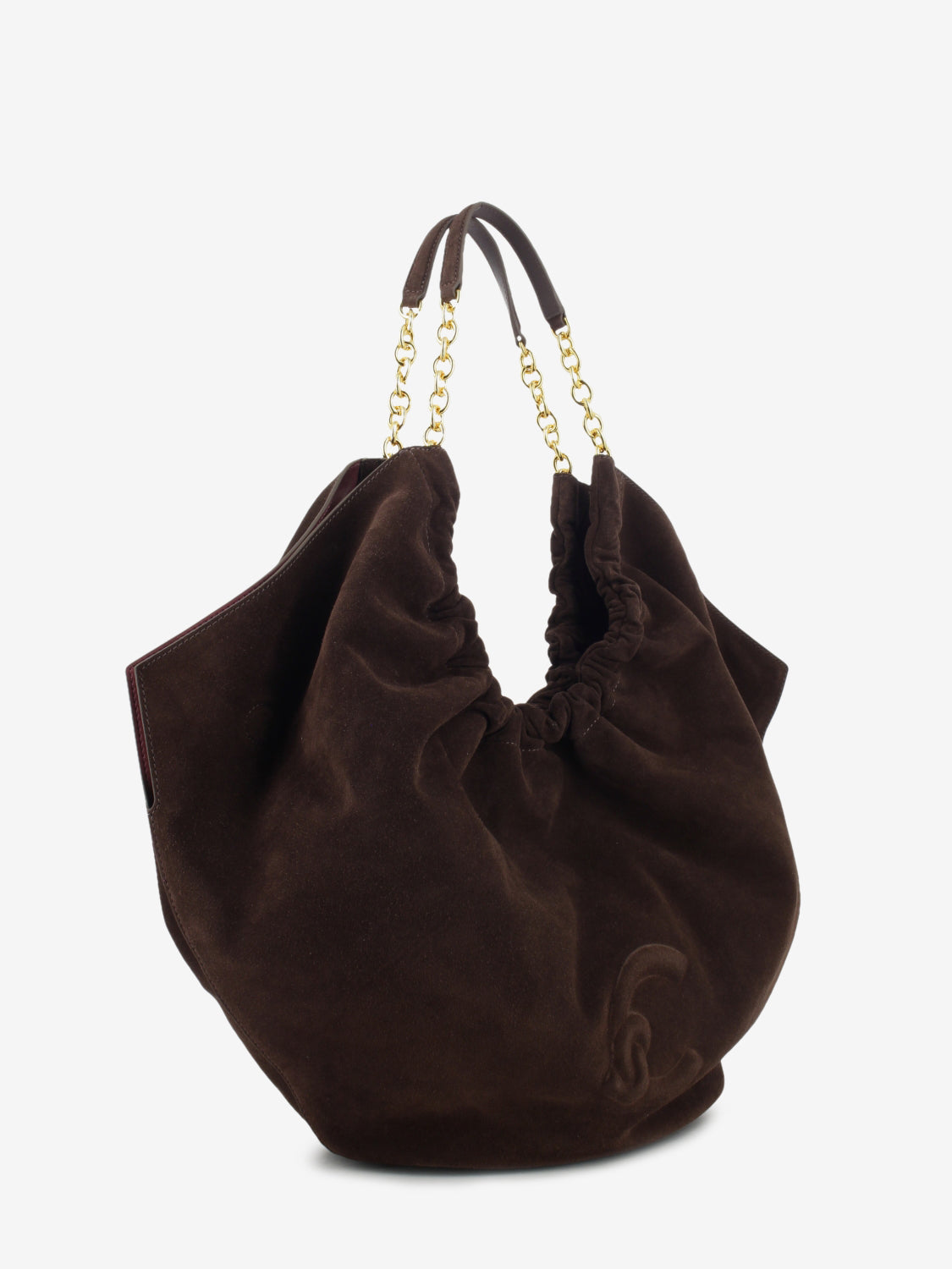 Handbag in suede leather smooth / brunette