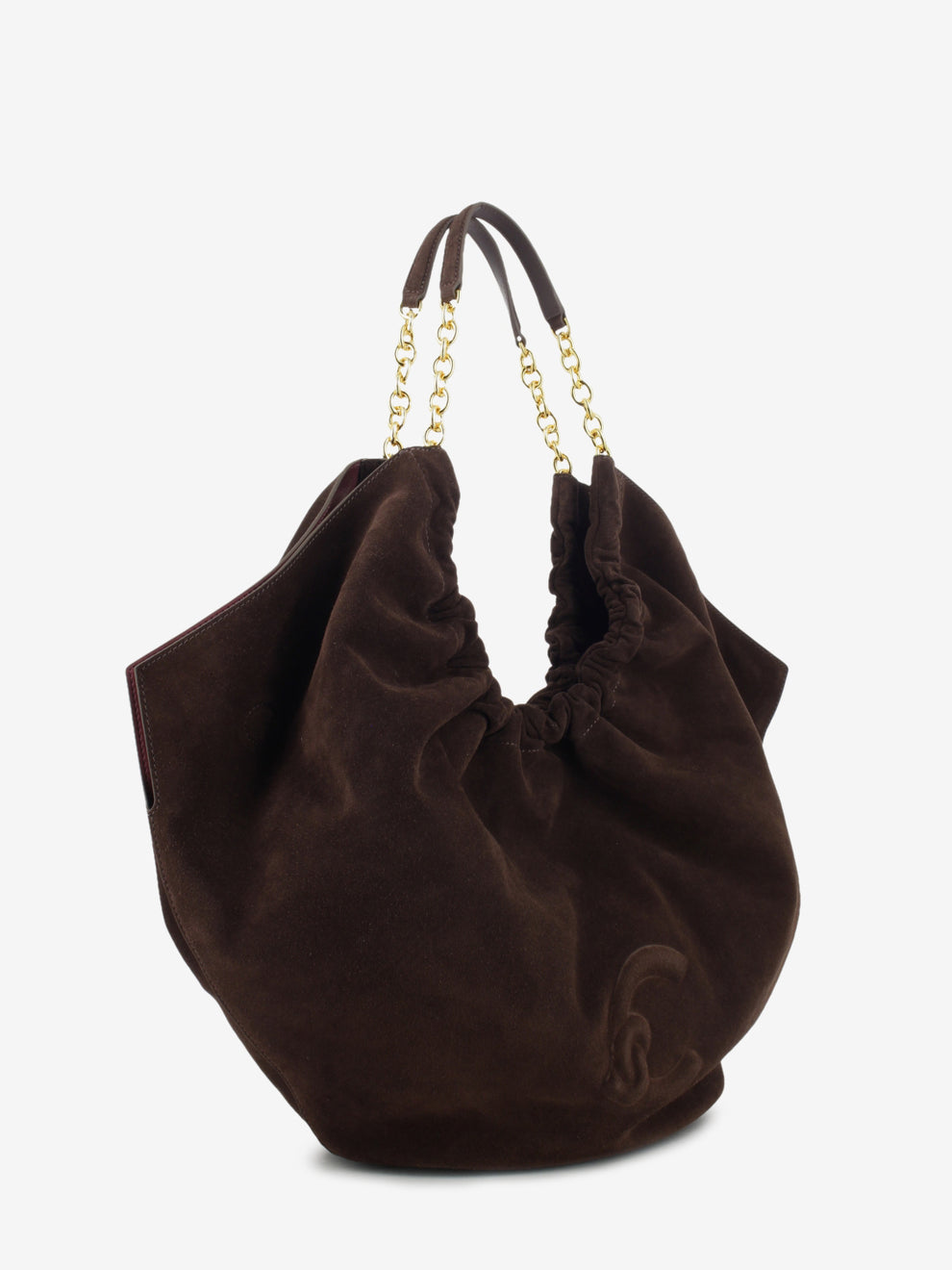 Handbag in suede leather smooth / brunette