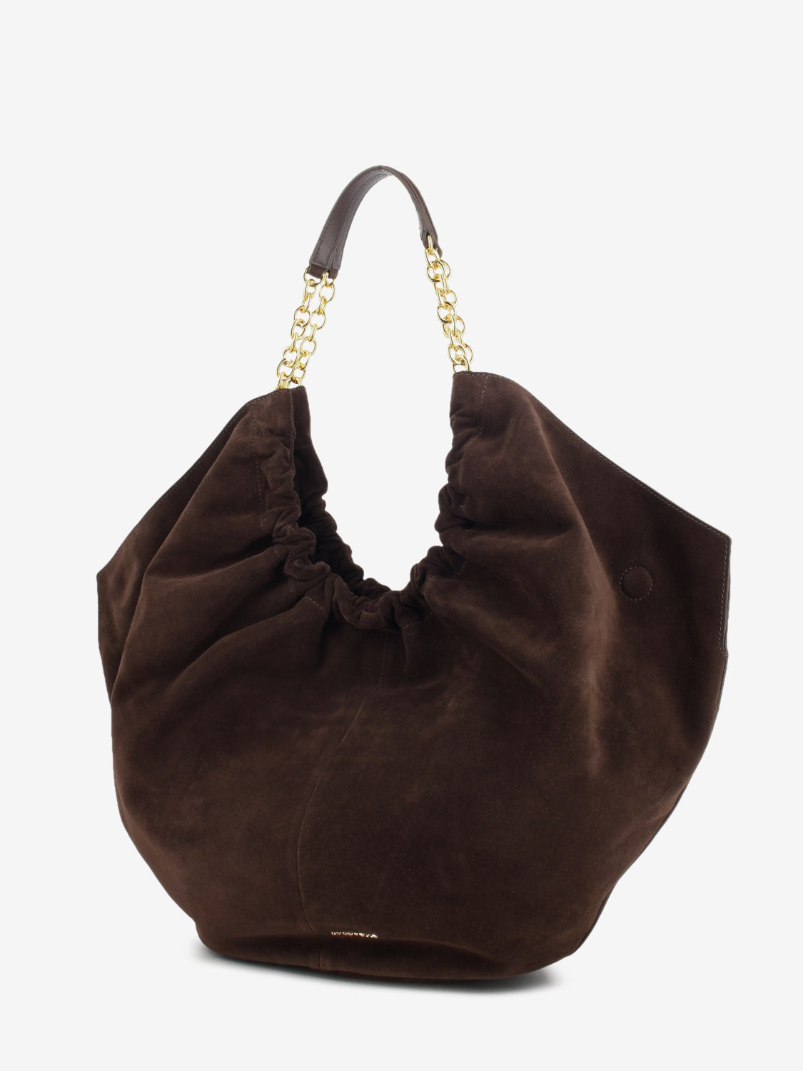 Handbag in suede leather smooth / brunette
