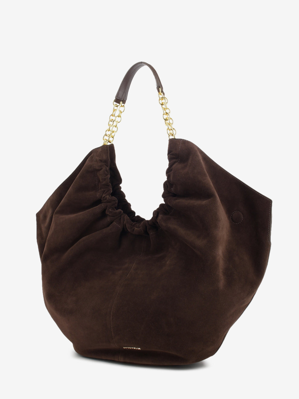 Handbag in suede leather smooth / brunette