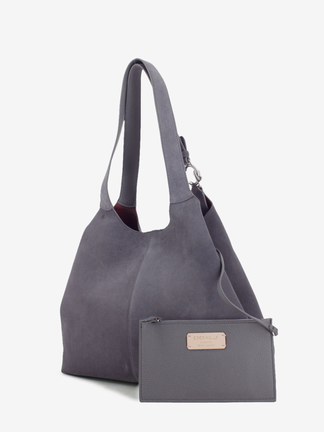 Handbag in suede leather stone
