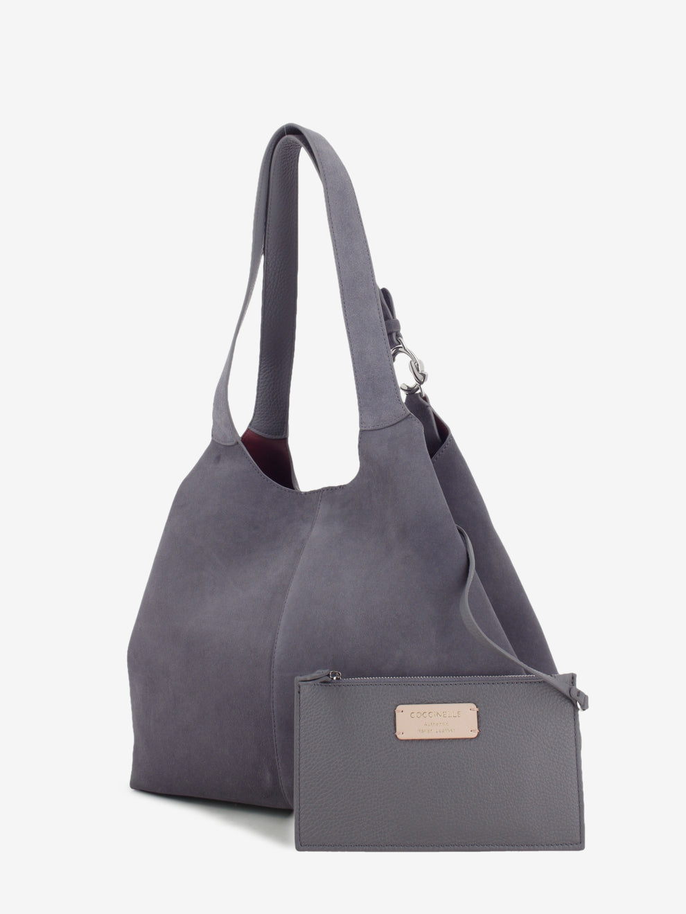 Handbag in suede leather stone