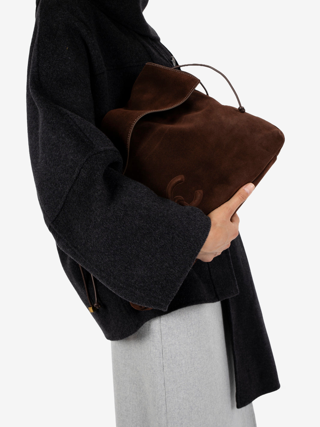 Handbag in suede Lidia medium brunette
