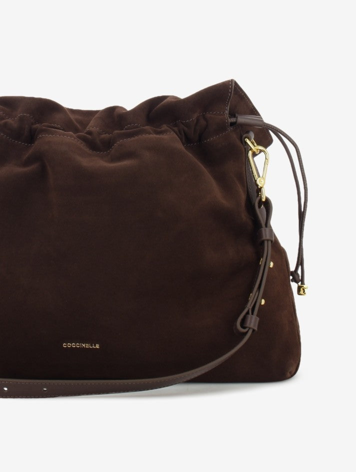 Handbag in suede Lidia medium brunette