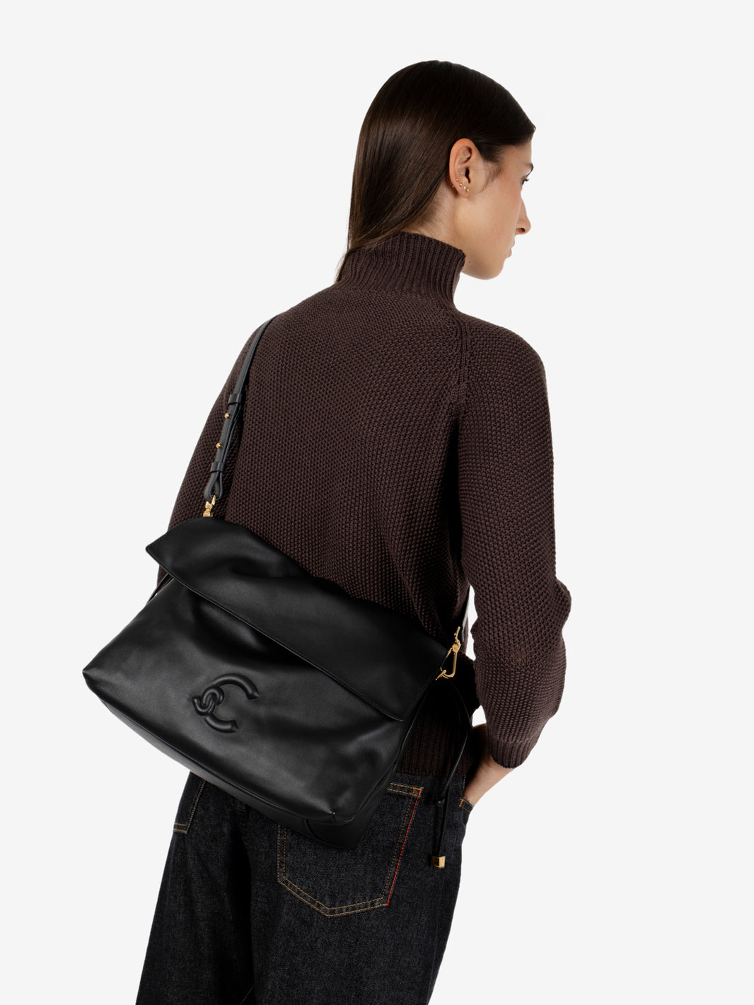 Handbag leather Lidia small noir