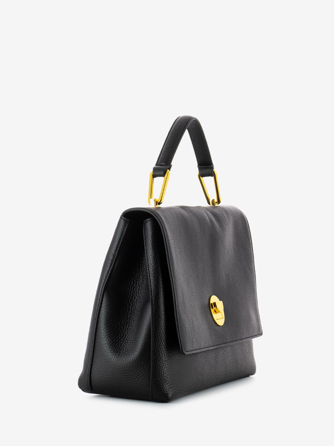 Handbag media in pelle nero