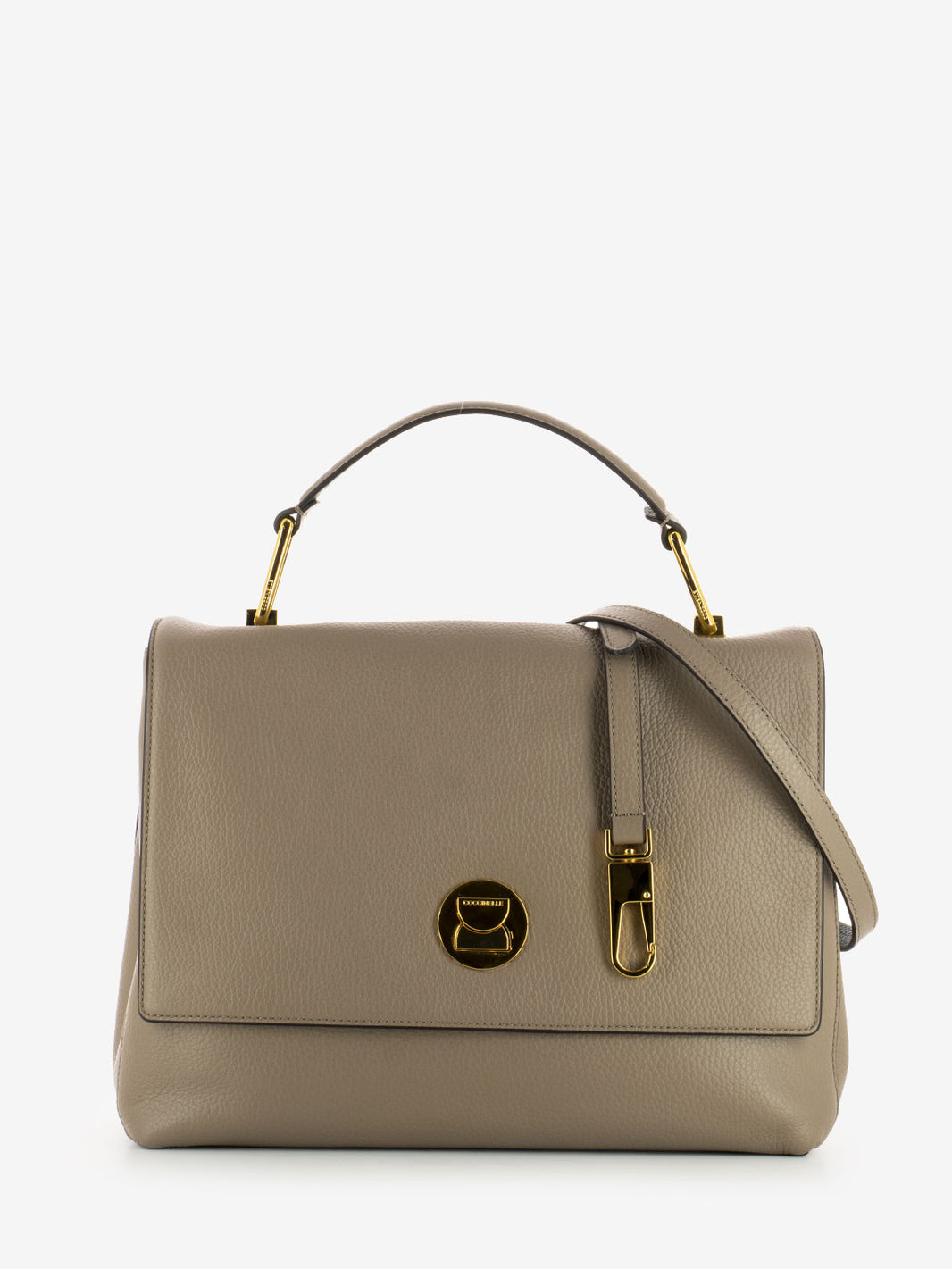 Handbag media in pelle warm taupe