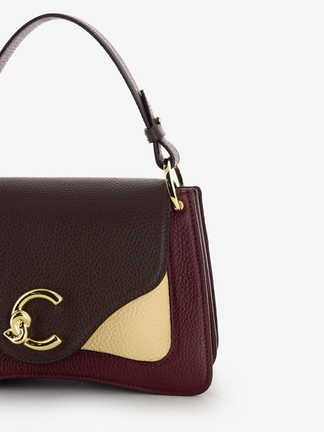 Handbag small grained leather ribes / brunette