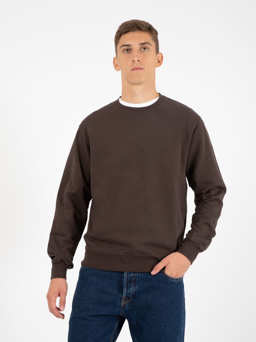 Felpa Classic Organic Crew coffee brown