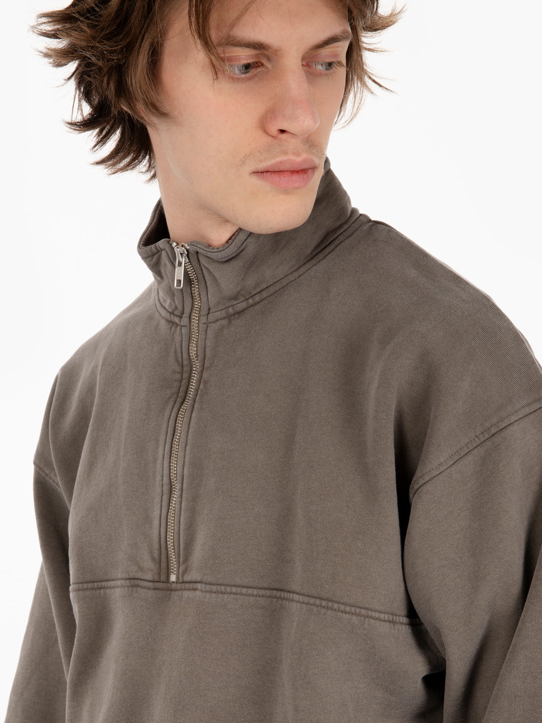 Misty brown organic quarter zip sweatshirt