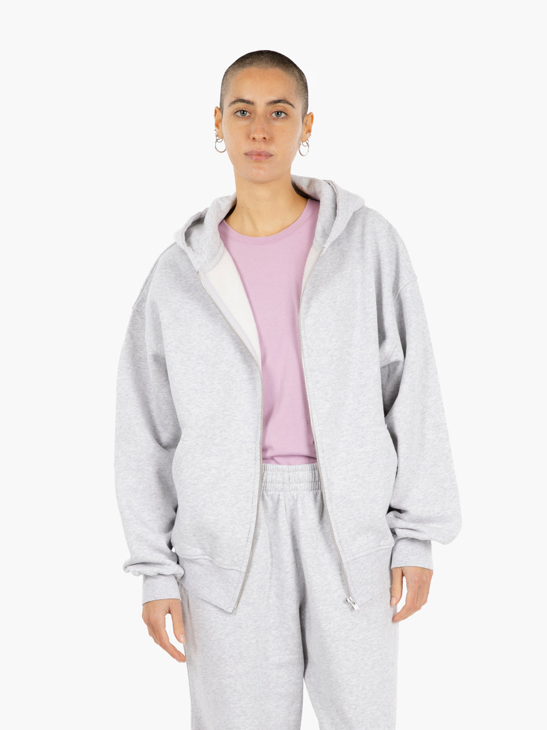 Felpa oversize con zip e cappuccio snow melange