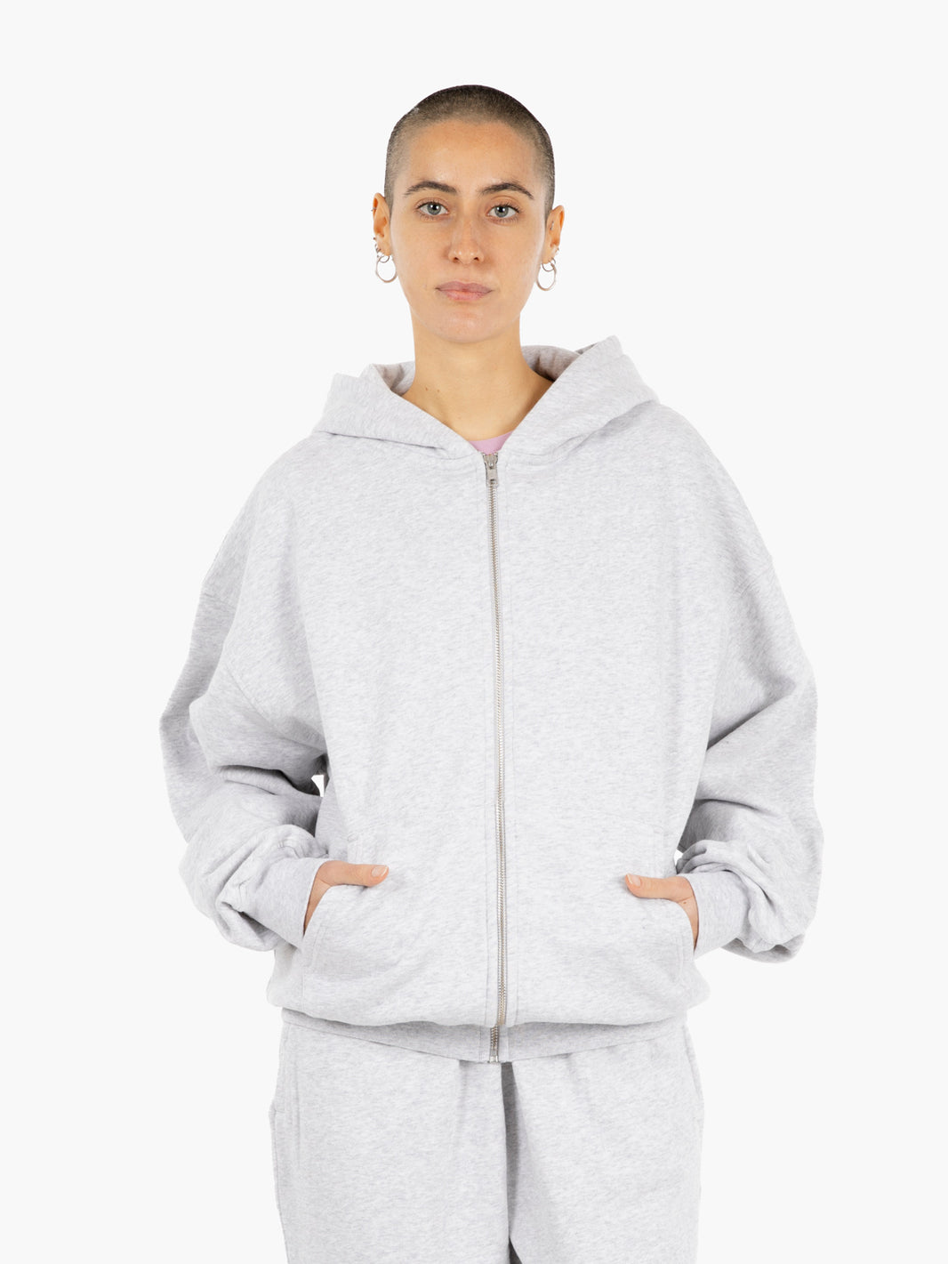 Felpa oversize con zip e cappuccio snow melange