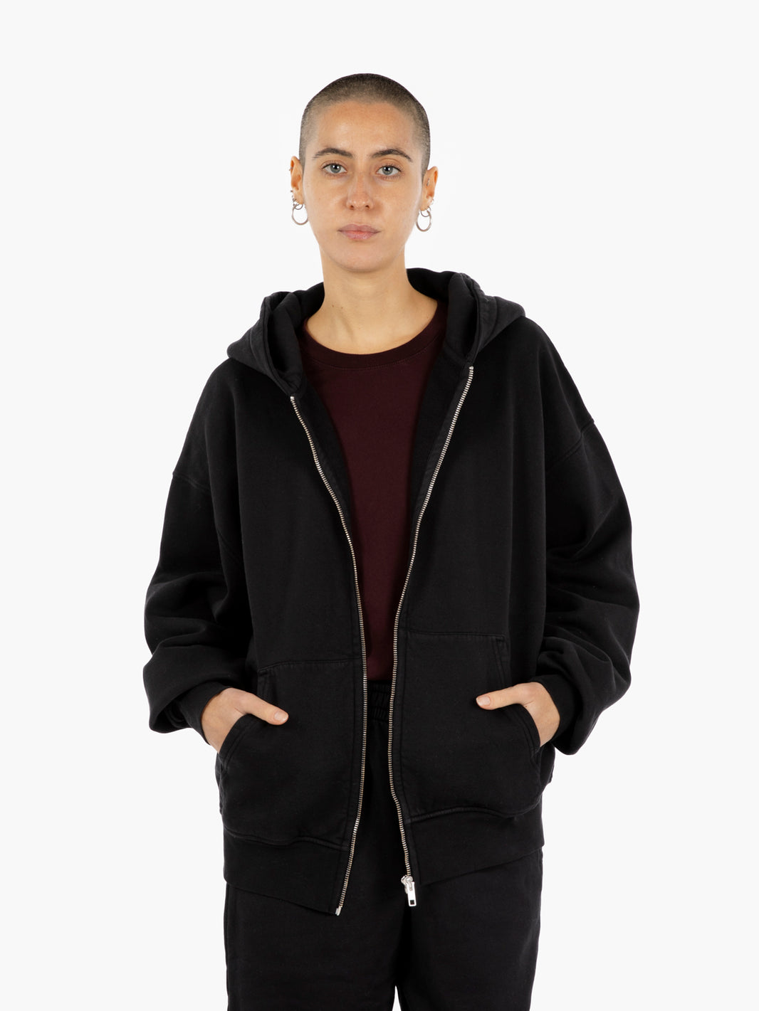 Felpa oversize con zip nero