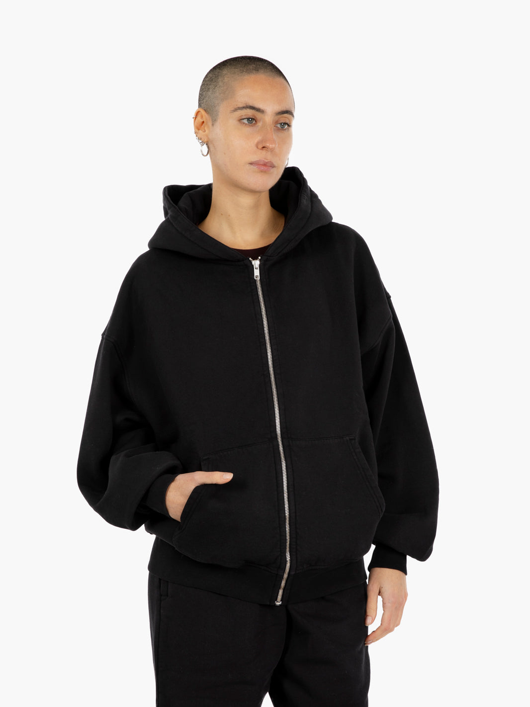 Felpa oversize con zip nero
